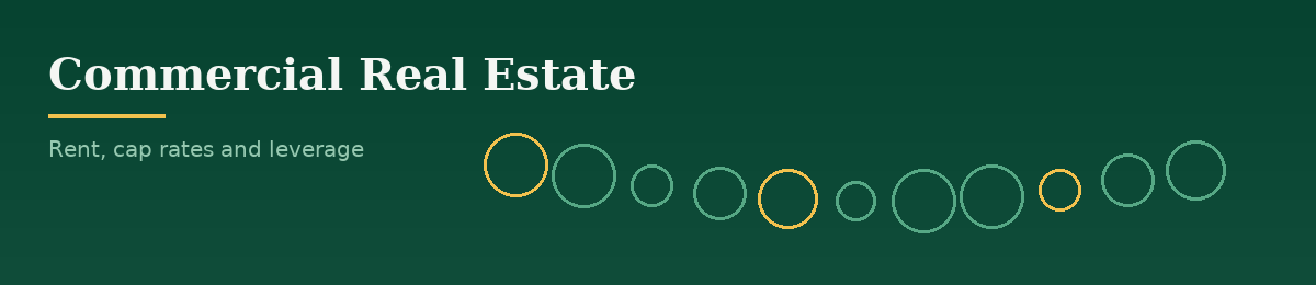 Decorative banner for the Commercial Real Estate section: abstract geometric shapes in the site's colours. It carries no data.